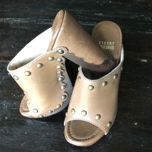 Stuart Weitzman Tan Mules with Gold Studs